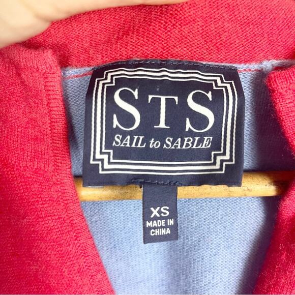 STS Sail to Sable V-Neck Sweater Cashmere and Wool Woman size XS Blue and Red - Picture 3 of 7